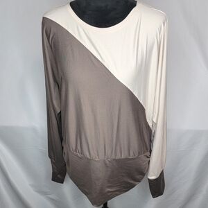 NWT TAHARI Sport Plus 1X Dolman Sleeve Soft‎ Top Brown Tan Ruched Waist #427
